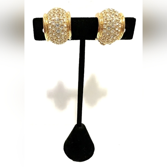 Vintage Signed SWAROVSKI Swan Mark Clear Rhinestones Elegant Earrings Clip-On - Picture 1 of 7